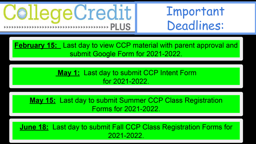 CCP Important Dates